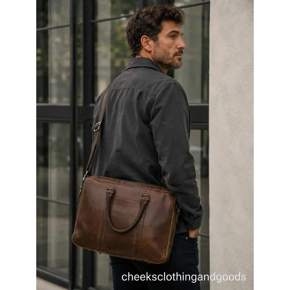 Shinola Detroit Series S03 Brown Leather Weekend Briefcase Messenger Bag S03707